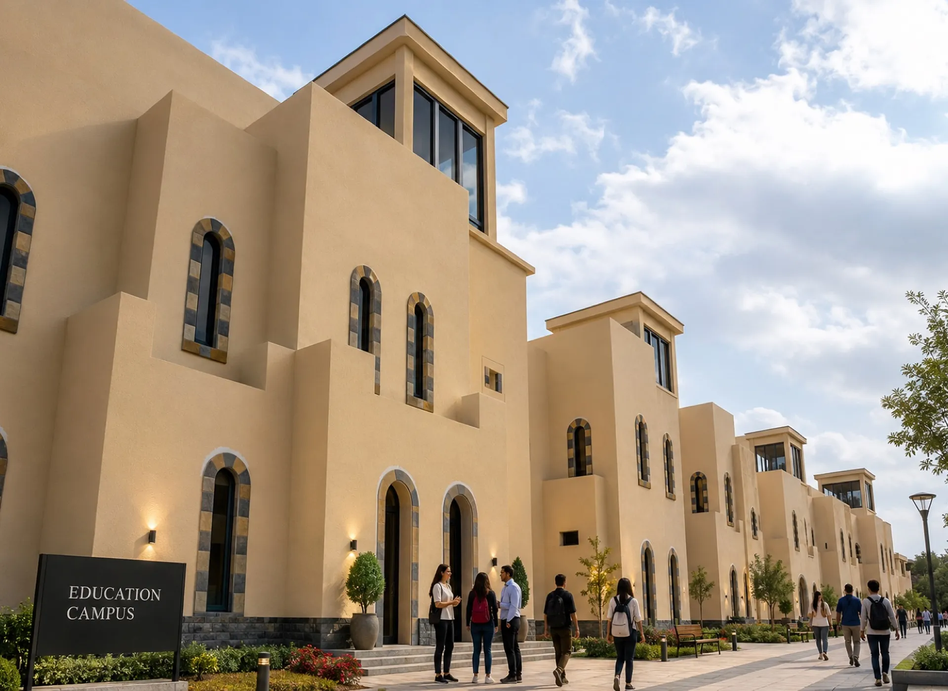Arab City Melaka — Education Campus exterior with arched windows and decorative stonework